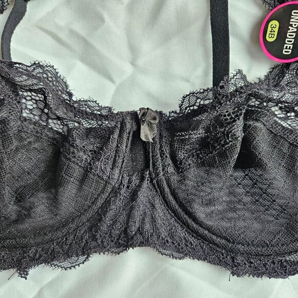 Rene Rofe Black Lace Balconette Bra with Underwire 34B - Picture 2 of 7